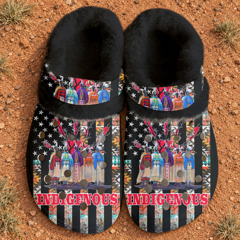 Tribe Feather Pride Native American-Inspired Classic Clogs with Fleece Shoes
