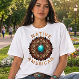 Turquoise Feather Mandala Native American-Inspired 2D T-Shirt TSm078