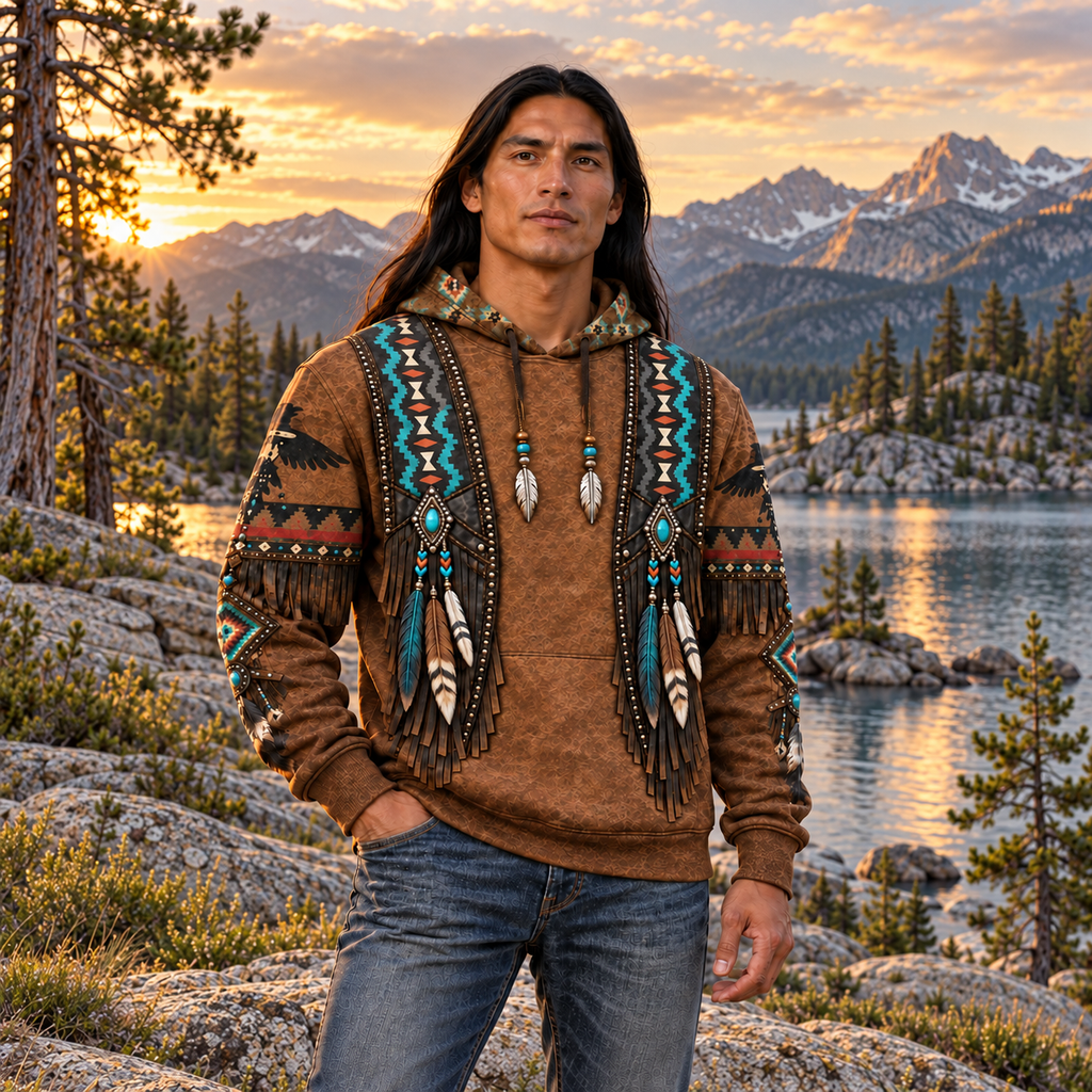 Turquoise Feather Trail Native American-Inspired 3D Hoodie HD3dm002