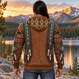 Turquoise Feather Trail Native American-Inspired 3D Hoodie HD3dm002