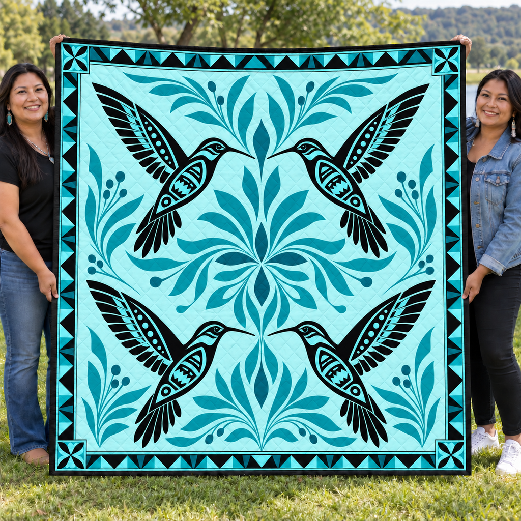 Turquoise Humming Bird Native American-Inspired Quilt Qm002