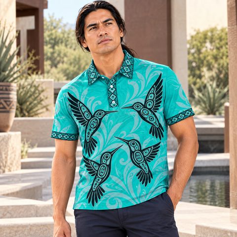 Turquoise Hummingbird Art Native American-Inspired Polo T-Shirt 3D PLm045