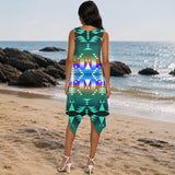 Turquoise Pattern Native American-Inspired Women's Sleeveless Round Neck Irregular Skirt GB-NAT00654