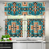 Turquoise Pattern Native American Curtain Valance and Kitchen Tiers Set DS260721M01