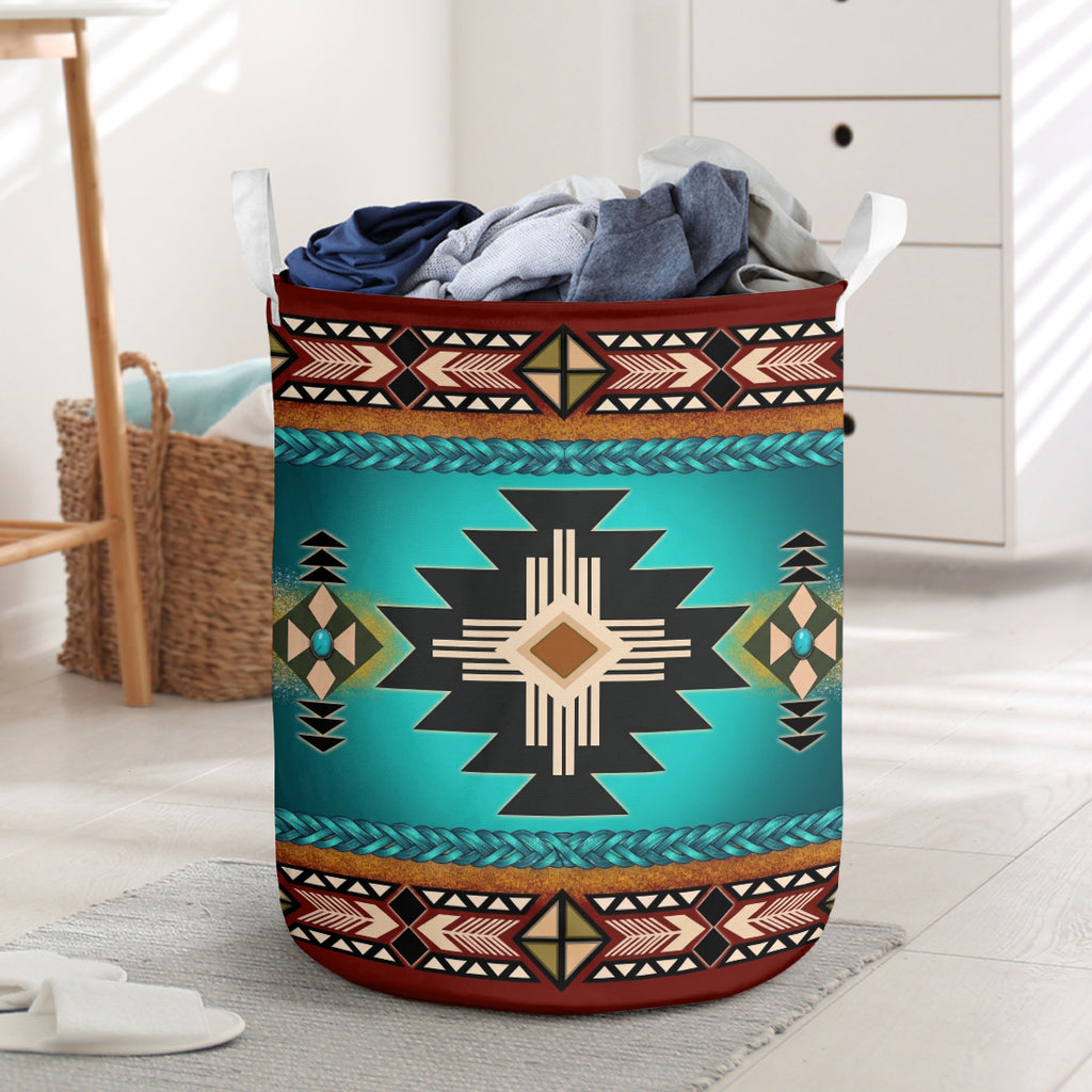 Turquoise Pattern Native American Laundry Basket GB-NAT0001-04m1