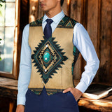 Turquoise Pattern Native American Suit Vest Jacket Print One Side Front DS260715M01