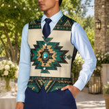 Turquoise Pattern Native American Suit Vest Jacket Print One Side Front DS260715M02