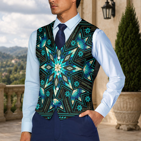 Turquoise Pattern Native American Suit Vest Jacket Print One Side Front DS260730M12
