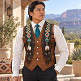 Turquoise Spirit Feather Native American-Inspired Suit Vest Jacket Print One Side Front VJm002