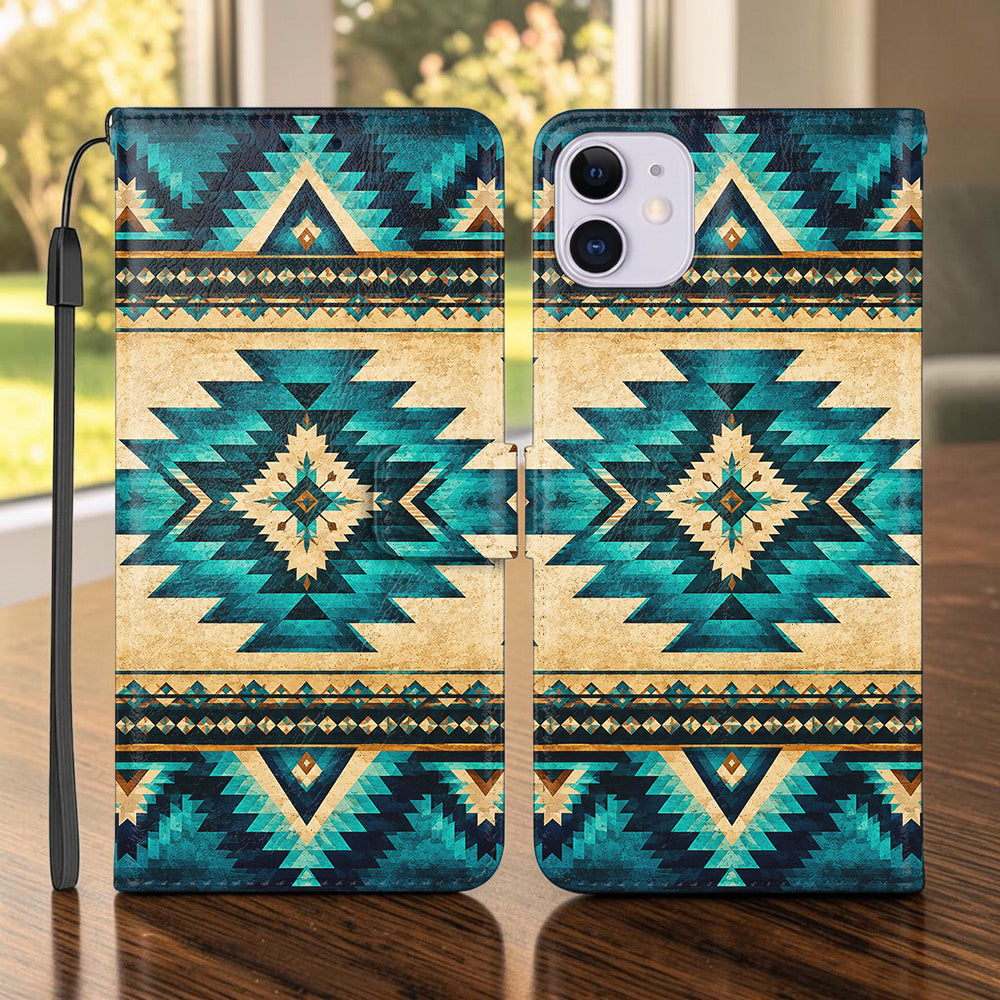 Turquoise Symbol Native American-Inspired Leather Wallet Phone Case DS260812M01