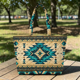 Turquoise Symbol Native American Quilted Shoulder Tote Bag DS260812M01