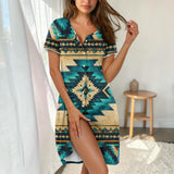 Turquoise Symbol Native American Short Sleeve Button Nightdress DS260812M01
