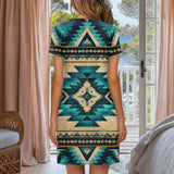 Turquoise Symbol Native American Short Sleeve Button Nightdress DS260812M01
