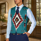 Turquoise Symbol Native American Suit Vest Jacket Print One Side Front DS260730M04