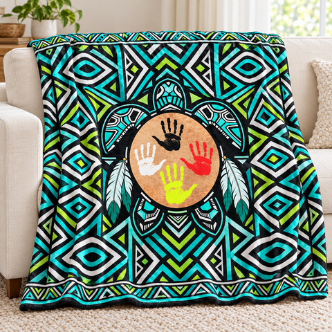 Turquoise Tribal Turtle Native American-Inspired Blanket BLm009