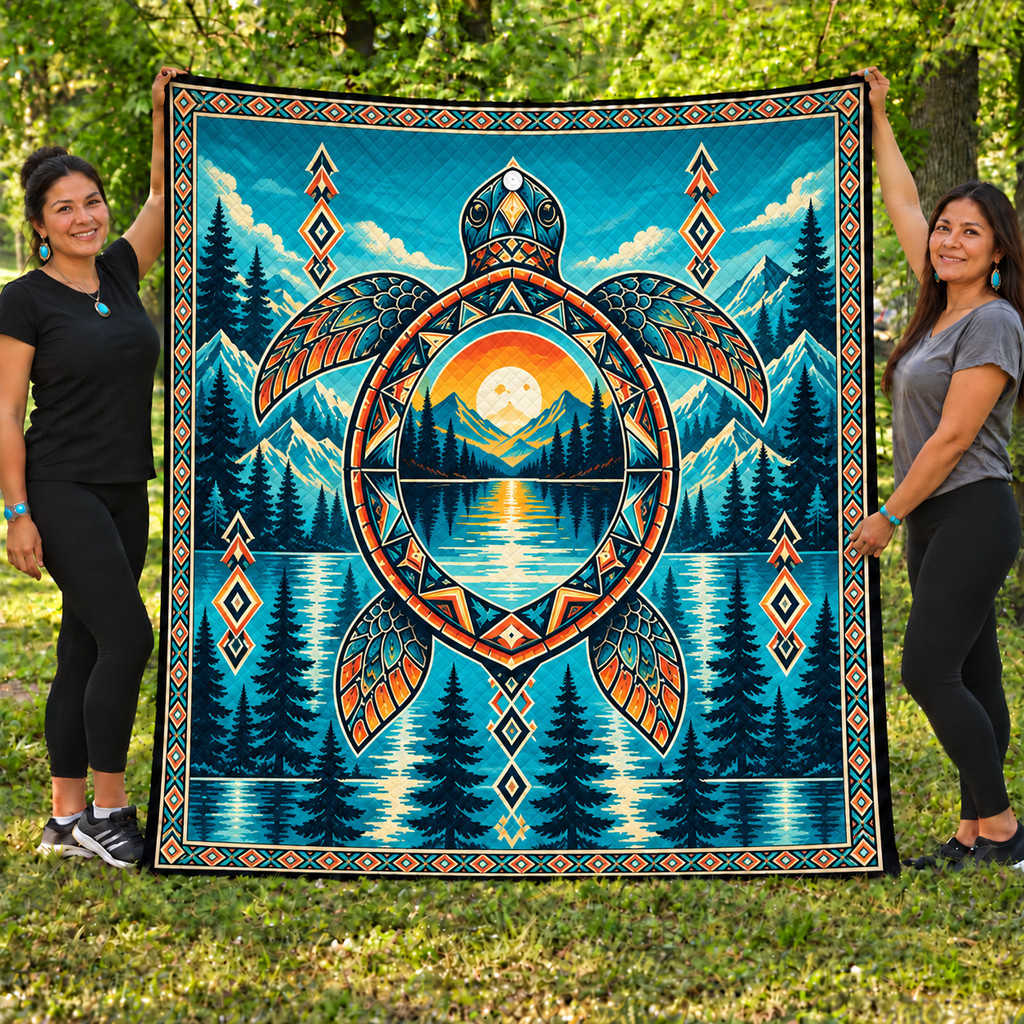 Turquoise Turtle Mountain Native American-Inspired Quilt Qm027