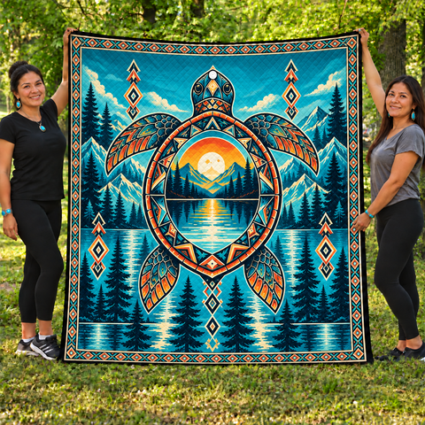 Turquoise Turtle Mountain Native American-Inspired Quilt Qm027