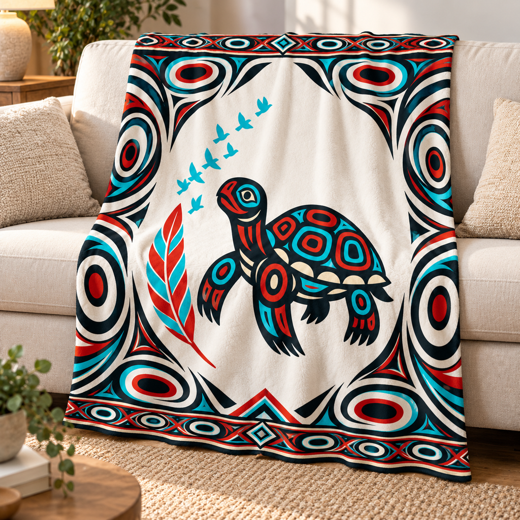 Turquoise Turtle Native American-Inspired Blanket BLm011