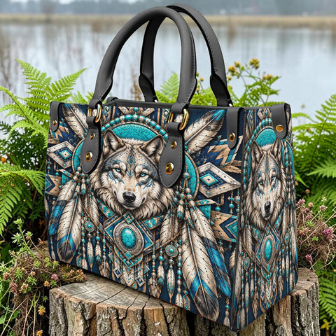 Turquoise Wolf Native American Leather Bag DS260724M06