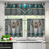 Turquoise and Gray Pattern Native American Curtain Valance and Kitchen Tiers Set DS260724M13