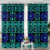 Turquoise and Navy Pattern Native American Living Room Curtain DS260729M07