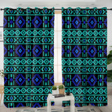 Turquoise and Navy Pattern Native American Living Room Curtain DS260729M07