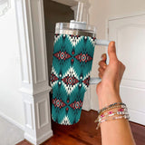 Turquose Pattern Native American Hanlde Tumbler 40oz