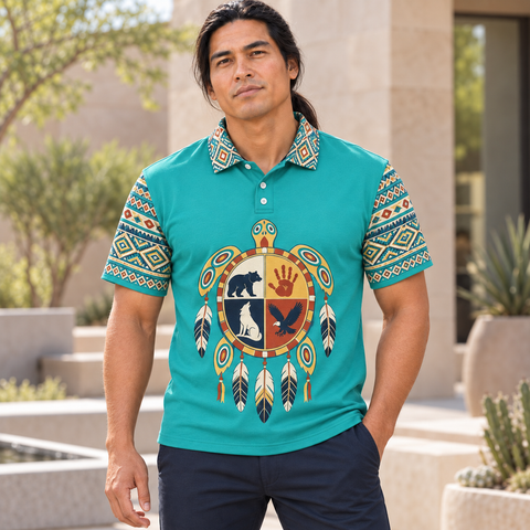 Turtle Animal Circle Art Native American-Inspired Polo T-Shirt 3D PLm005