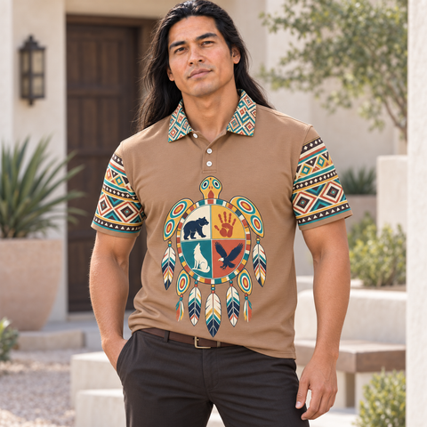 Turtle Animal Circle Art Native American-Inspired Polo T-Shirt 3D PLm011
