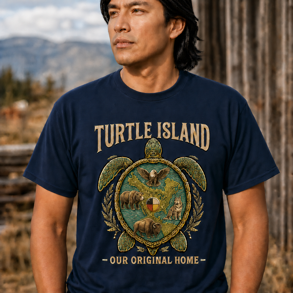 Turtle Island Turtle Map Graphic Native American-Inspired 2D T-Shirt TSm023