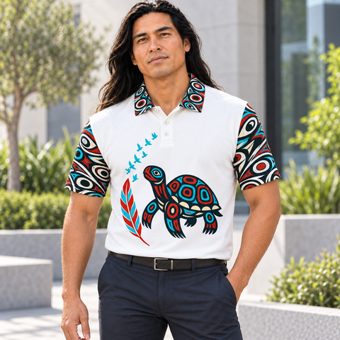 Turtle and Flying Birds Art Native American-Inspired Polo T-Shirt 3D PLm009