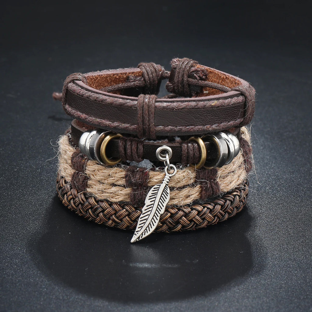 Powwow StoreLeaf Pendant Bohemia Leather Bracelets for Men Women Ethnic  Bracelet Jewelry