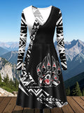 VDR260327M01 Native American V-Neck Long Sleeve Dress