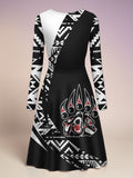 VDR260327M01 Native American V-Neck Long Sleeve Dress