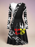 VDR260327M01v2 Mama Bear Native American V-Neck Long Sleeve Dress