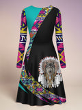 VDR260327M02 Native American V-Neck Long Sleeve Dress