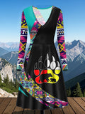 VDR260327M02v2 Native American V-Neck Long Sleeve Dress