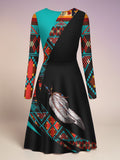 VDR260327M03 Native American V-Neck Long Sleeve Dress