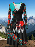 VDR260327M03v2 Native American V-Neck Long Sleeve Dress