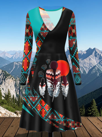 VDR260327M03v2 Native American V-Neck Long Sleeve Dress