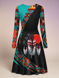 VDR260327M03v2 Native American V-Neck Long Sleeve Dress