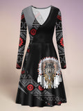 VDR260327M04 Native American V-Neck Long Sleeve Dress