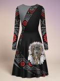 VDR260327M04 Native American V-Neck Long Sleeve Dress