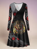 VDR260327M04v2 Native American V-Neck Long Sleeve Dress
