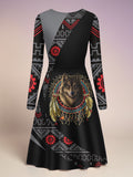 VDR260327M04v2 Native American V-Neck Long Sleeve Dress