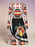 VDR260327M05 Turtle Native American V-Neck Long Sleeve Dress