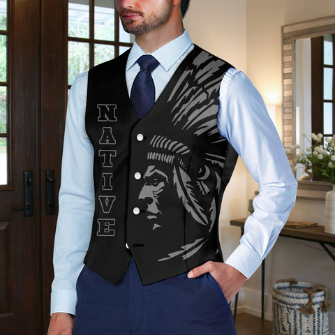 VJ250306M01 Chief Native American Suit Vest Jacket Print One Side Front