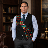 VJ250306M03-02 Feather Native American Suit Vest Jacket Print One Side Front