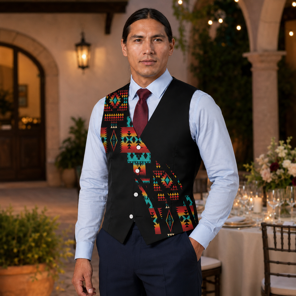 VJ250306M03-02 Feather Native American Suit Vest Jacket Print One Side Front