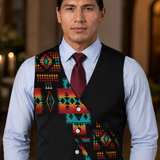 VJ250306M03-02 Feather Native American Suit Vest Jacket Print One Side Front